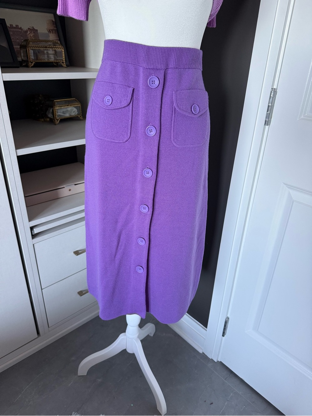 J. Crew Violet Button-Front Knit Midi Skirt